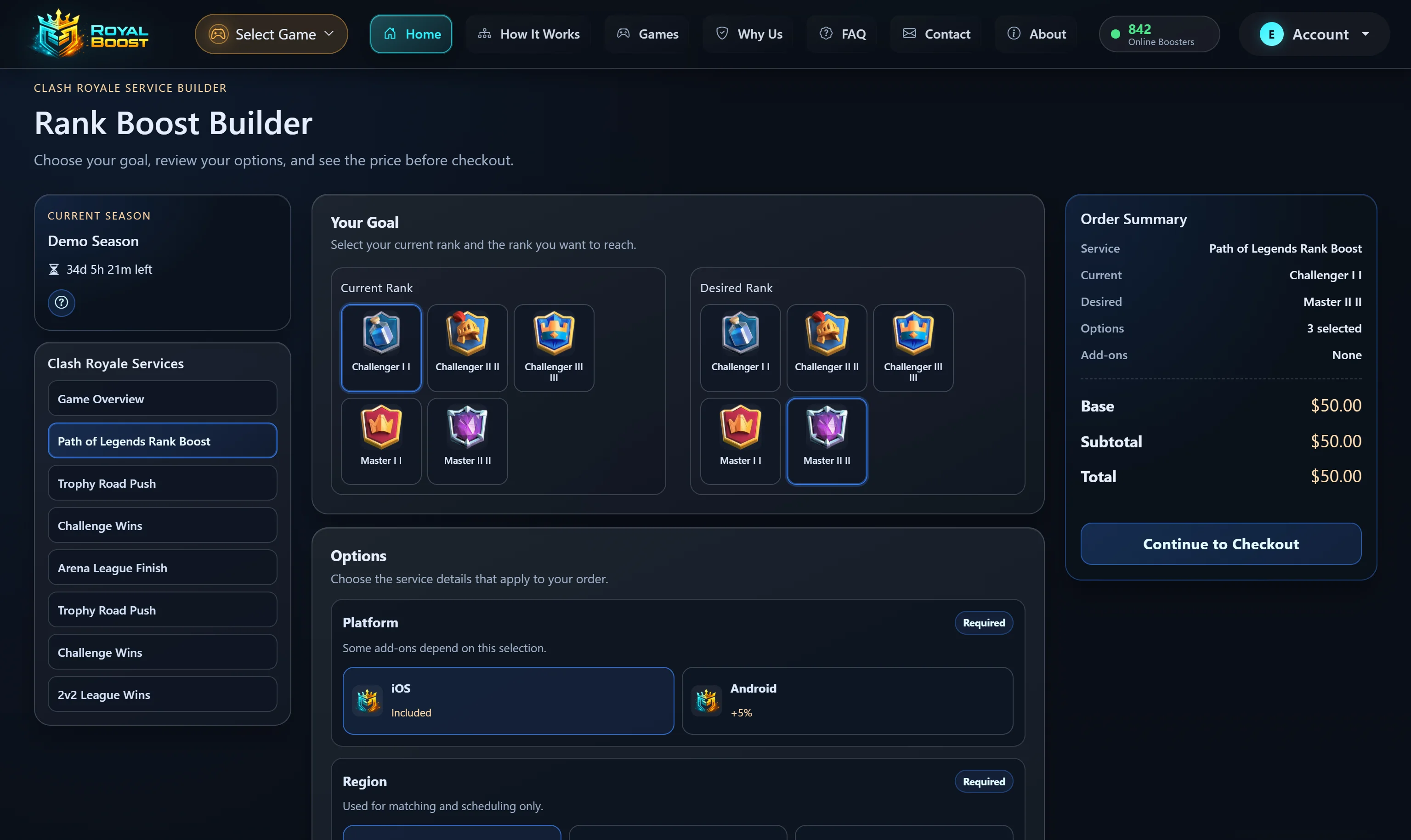 محاسبه قیمت سرویس Rank Boost براساس رتبه و گزینه‌های سفارش