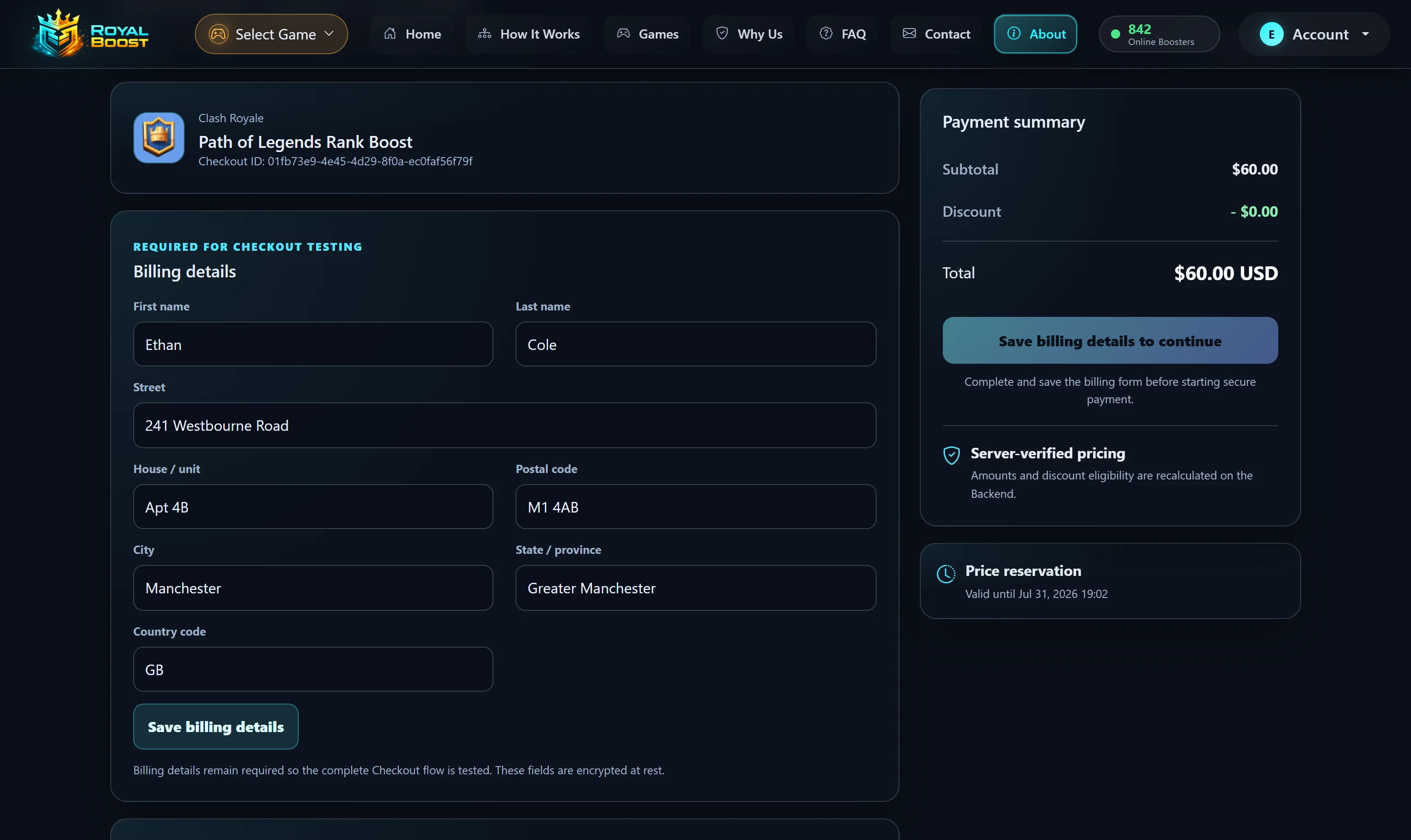 Checkout و خلاصه قیمت سفارش خدمات گیمینگ