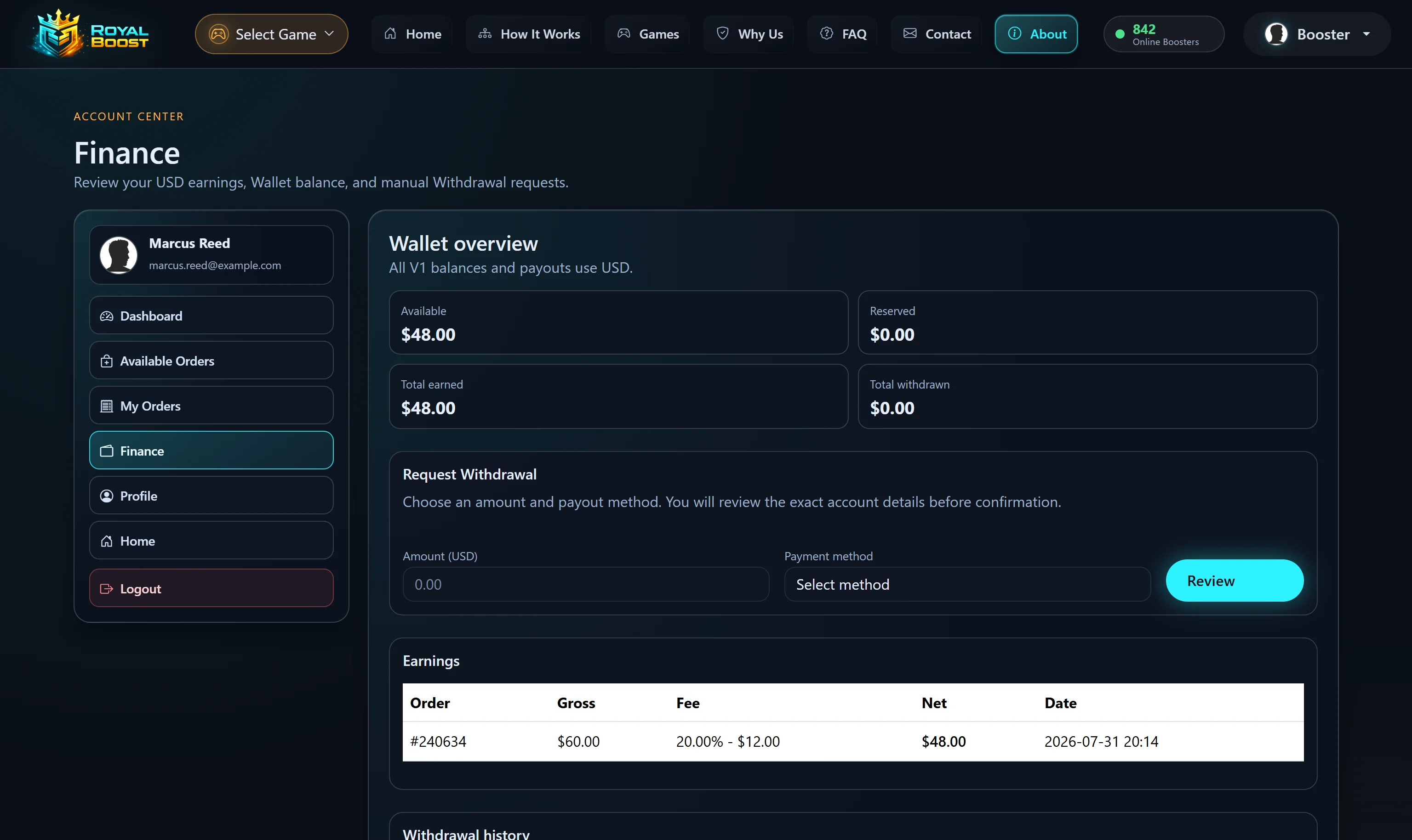 کیف پول و محاسبه کمیسیون درآمد بوستر